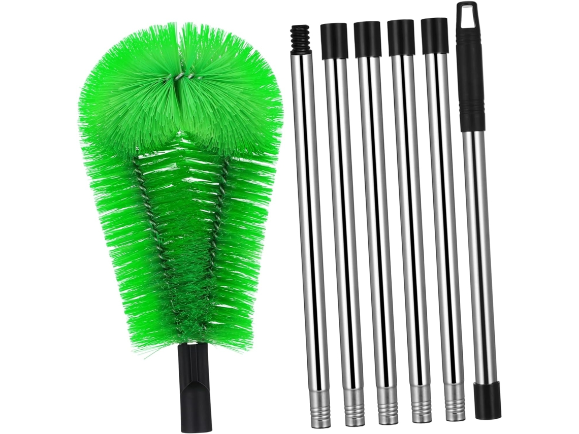 Cepillo De Limpieza Con Mango Telescópico De Acero Inoxidable Y Cabezal Flexible Para Canalones, Color Verde.