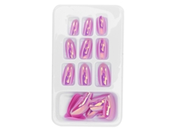 Uñas postizas largas con purpurina en forma de ataúd Rebe-24, estilo bailarina francesa, 12 tamaños disponibles para salones y decoración de uñas casera LG07