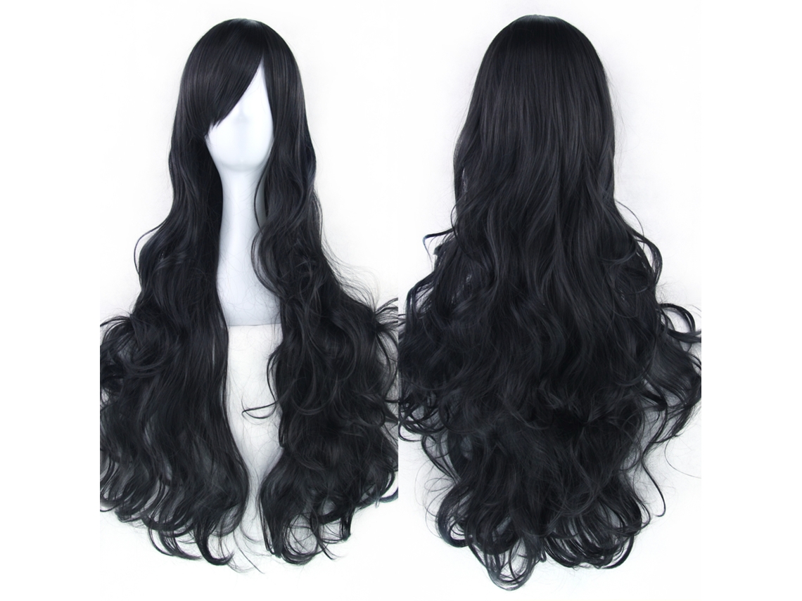 Peluca larga y rizada para cosplay de personajes de anime, 80cm (negra) Gertiz