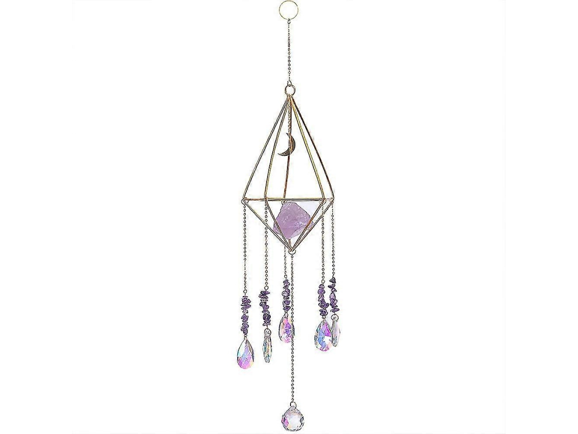 Cristal chapado en oro con fases lunares, prisma iluminador, creador de arcoíris para ventana.