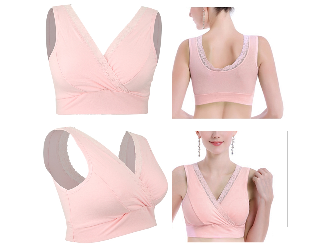 Sujetador De Lactancia Cómodo De Algodón Para Mujeres Embarazadas, Rosa, Talla L (sin Aros).