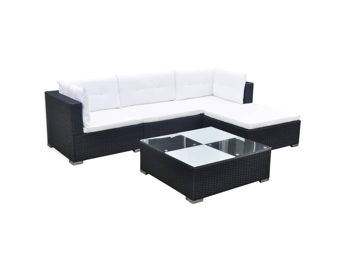 Conjunto de jardín de 5 piezas con cojines, mimbre sintético negro, DKD Home Decor