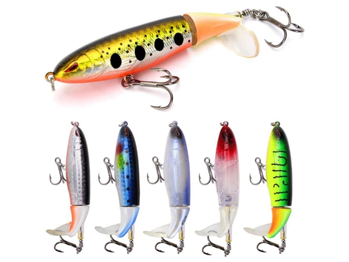 Juego De 6 Señuelos De Pesca Flotantes De Superficie Con Cola Giratoria Para Agua Dulce Y Salada.