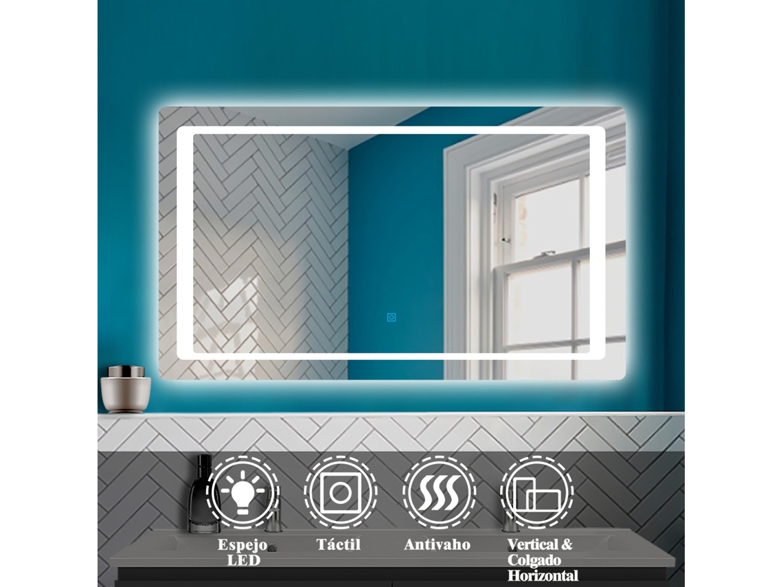Espejo de baño LED 12070cm antivaho interruptor táctil AICA