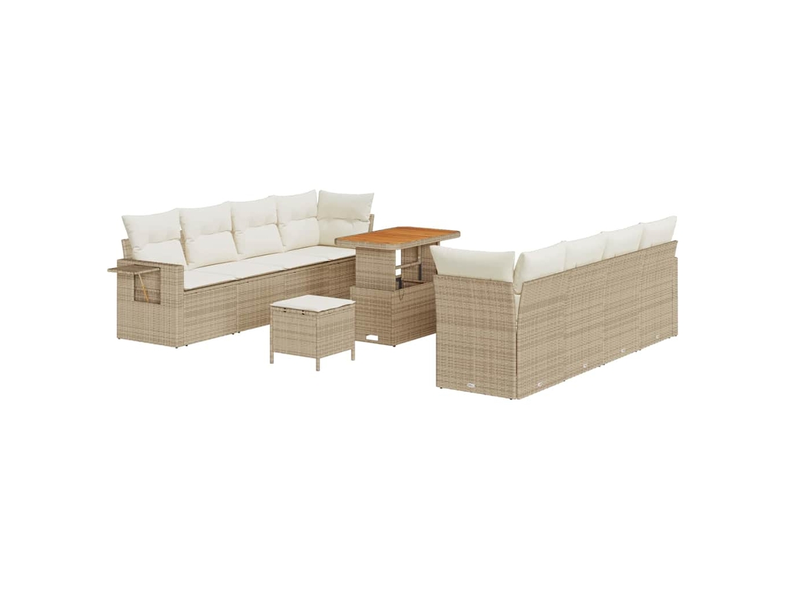 Maison Exclusive - Juego de sofás de jardín de mimbre beige y crema de 11 piezas