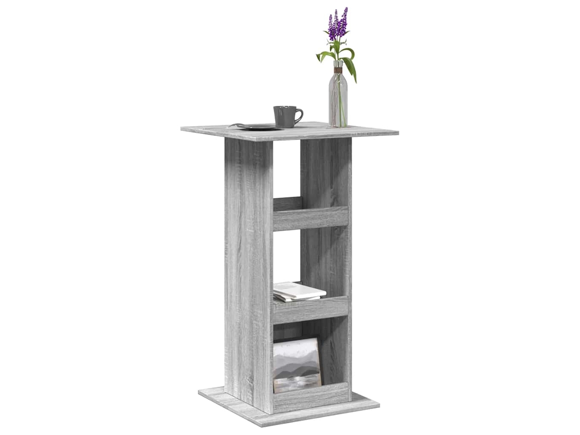 Mesa de bar | Mesa de bistró con almacenamiento, derivados de madera gris Sonoma