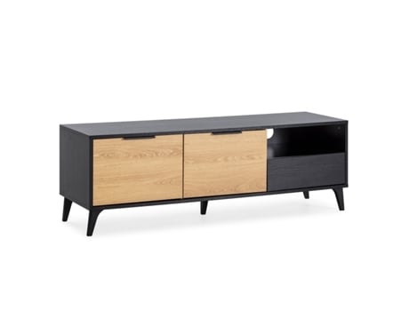 Mueble tv Kalma 2 puertas 1 cajón color negro/roble VS VENTA-STOCK 136 x 40 x 45