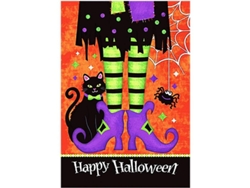 Bandera De Jardín Doble Cara Para Halloween Con Diseño De Bruja, Gatito Negro Y Araña Resistente Al Descoloramiento Y Al Clima