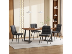 Juego de comedor de 5 piezas con mesa de MDF, acabado en madera y patas de metal negro, 4 sillas tapizadas en terciopelo gris oscuro, estilo