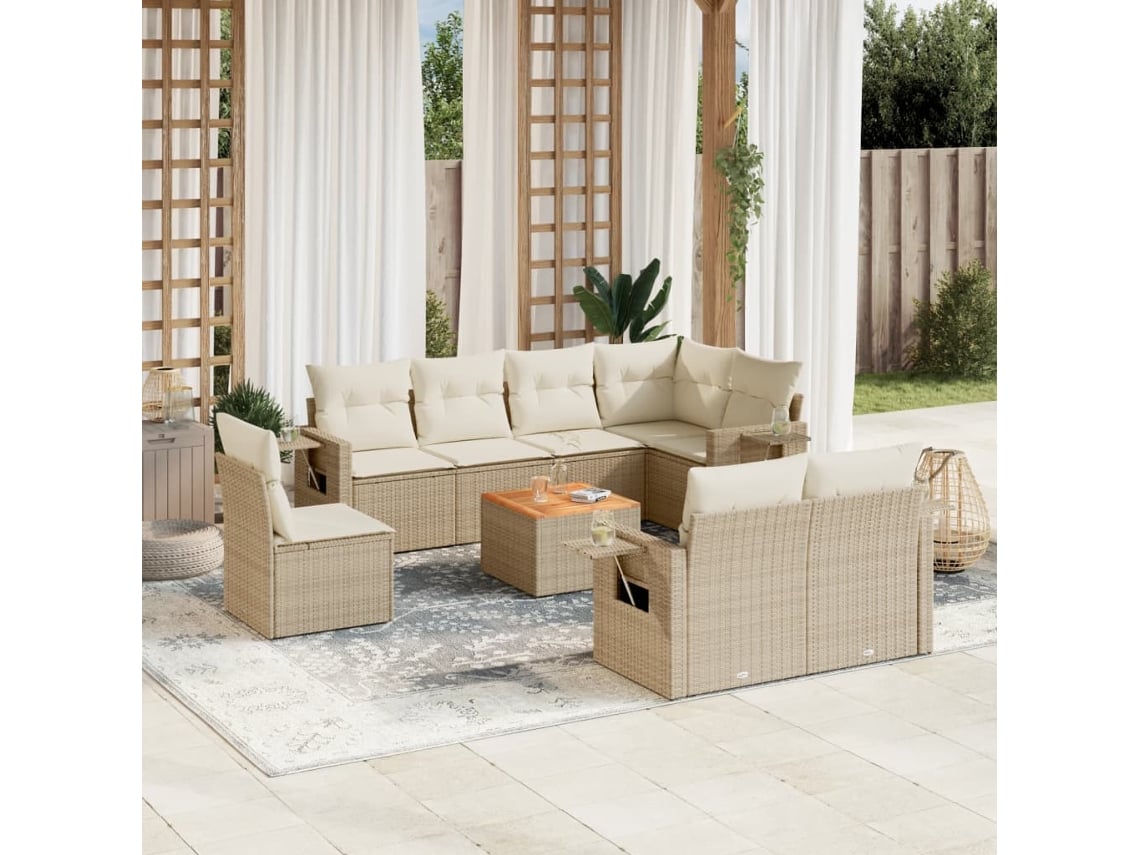 Conjunto de 9 sofás de jardín con cojines de mimbre beige de Dkd Home Decor