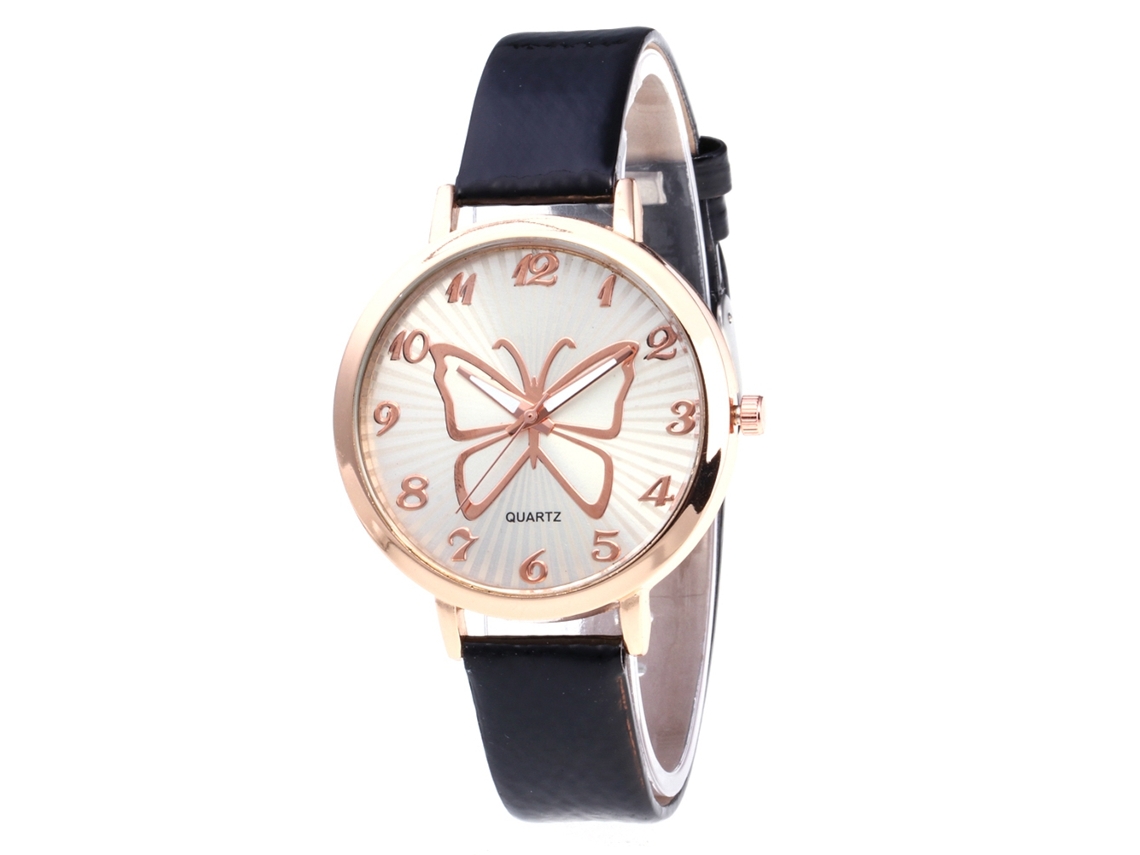 Reloj De Pulsera Para Mujer Zhoulianfa Con Diseño De Mariposa, Movimiento De Cuarzo Y Correa De Pu Negra.