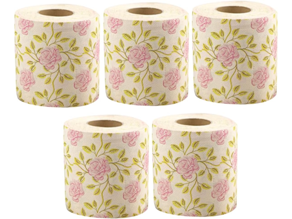 Rollos de papel higiénico con estampado floral, pulpa rosa compacta para decoración de baño, elegante Gokoco