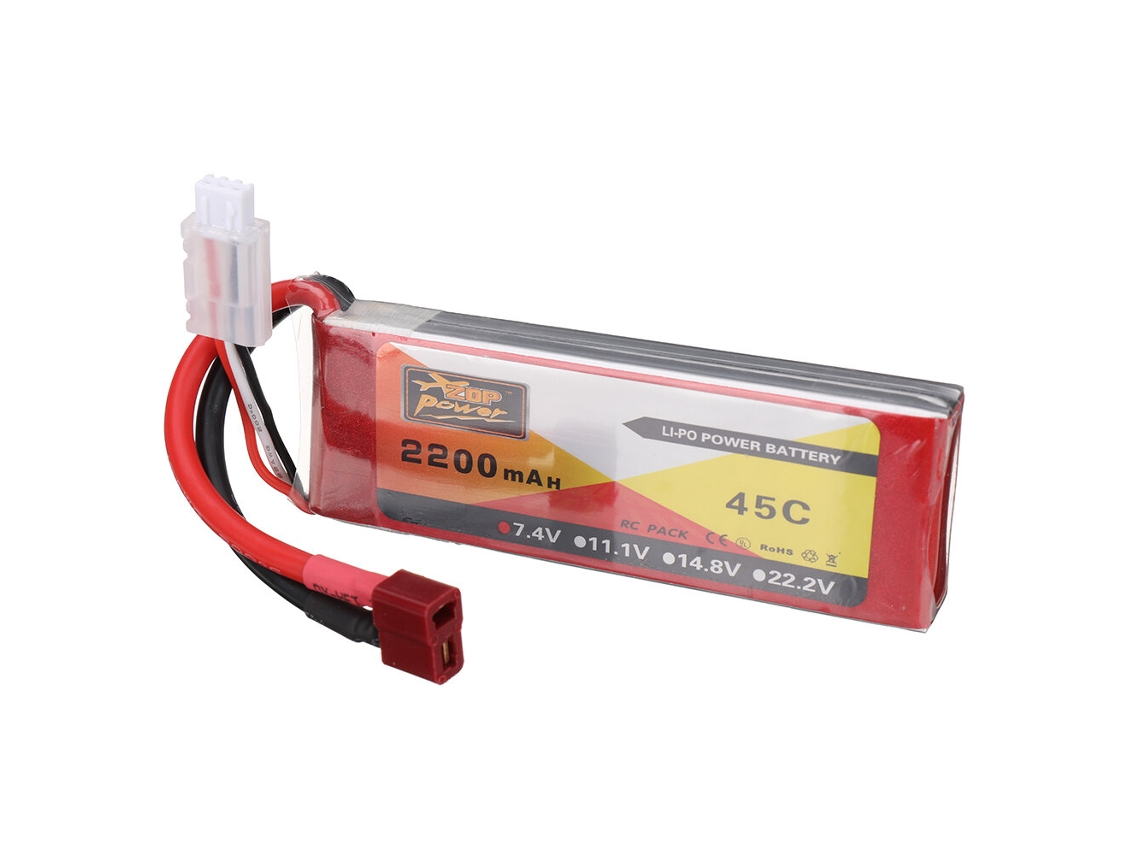 Batería Lipo Zop Power de 7,4 V, 2200 mAh, 45 C, 2 s, conector T para coche RC Wltoys 124016 y 124017