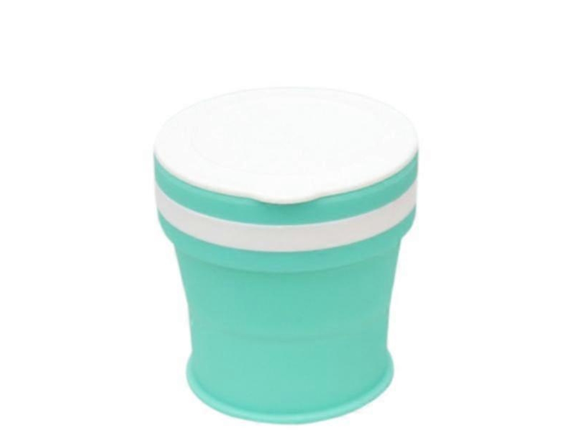 Taza de café de silicona plegable reutilizable con báscula, color verde, gran capacidad para exteriores.