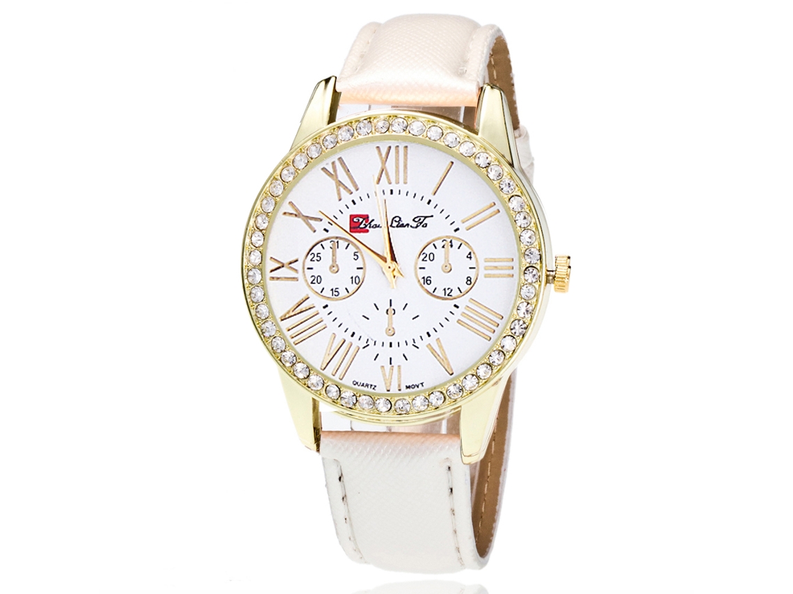 Reloj De Pulsera Analógico De Cuarzo Para Mujer Zhoulianfa Con Esfera Redonda Y Diamantes De Imitación Blancos.