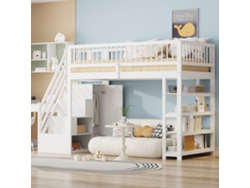 Cama Alta Infantil De 90x200 Con Armario Blanco.