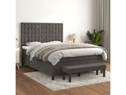 Cama Box Spring Con Colchón Terciopelo Gris Oscuro 140x200 Cm