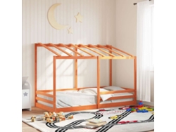 Cama Infantil Con Techo Madera Maciza Pino Marrón 90x200 Cm