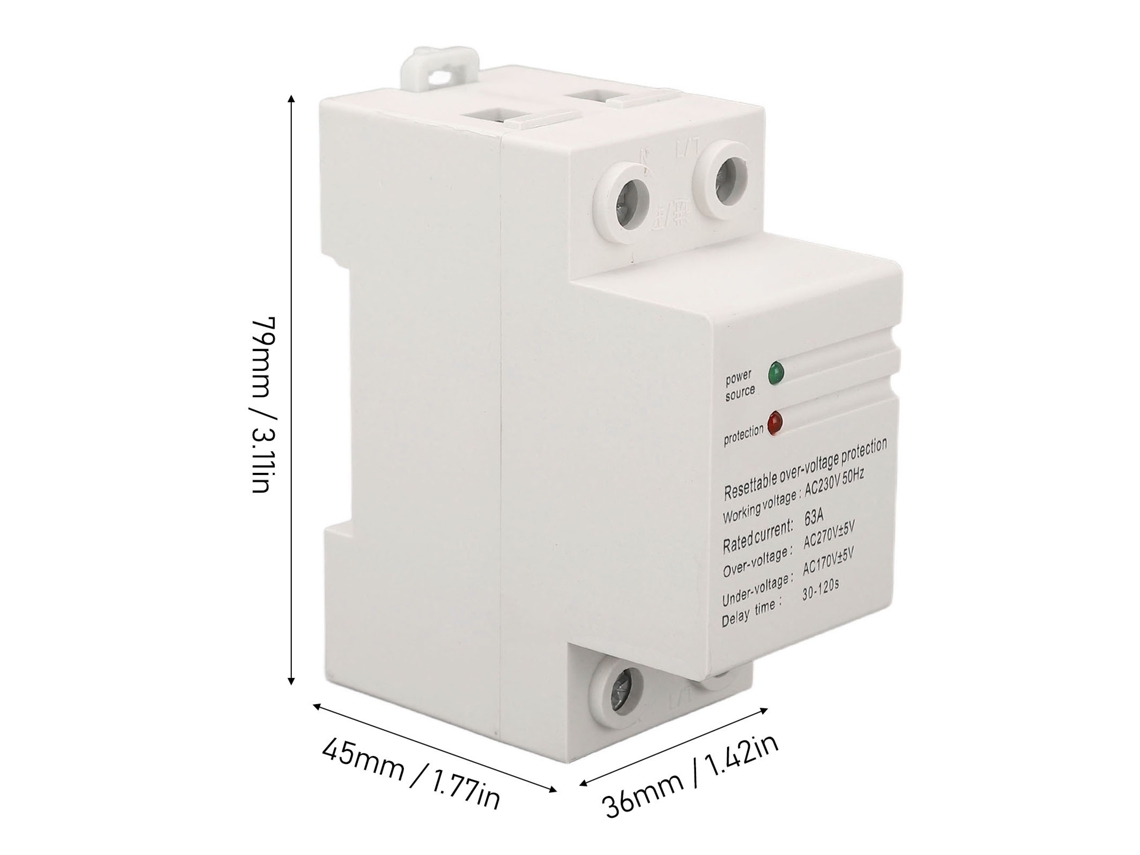 2026dz-protector De Sobretensión Y Bajo Voltaje 63a Ac230v Auto-reset Superior Entrada Inferior Salida