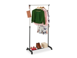 Relaxdays Perchero De Pie Metálico, Con Ruedas, Colgador Ropa Con Barra Ajustable, 91-156x76x40,5 Cm, Negro Y Plateado