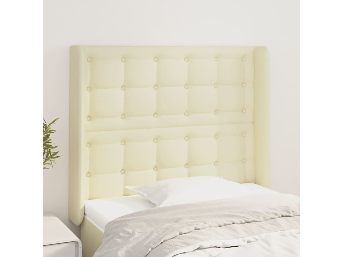 Cabecero | Panel de cama con solapas, piel sintética, 83 x 16 x 118/128 cm, color crema