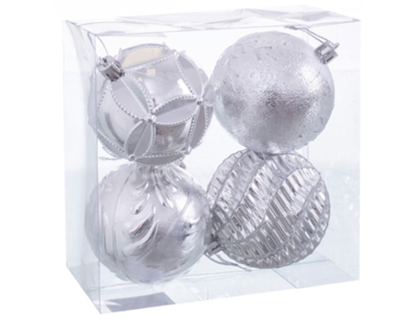 Set 4 Bolas Plata Relieve 80 Mm
