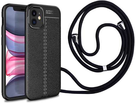 Funda iPhone 11 Rugged Leather con Collar Negro