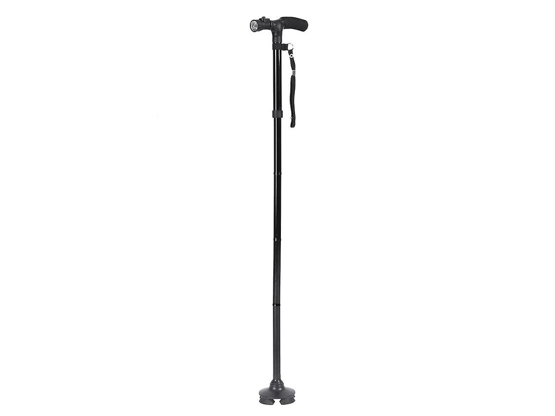 Bastón plegable portátil con mango antichoque y diseño telescópico para senderismo (negro con luz LED)