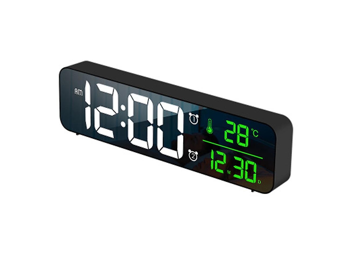 Reloj despertador digital con espejo, fecha, temperatura y puerto USB, dígitos grandes
