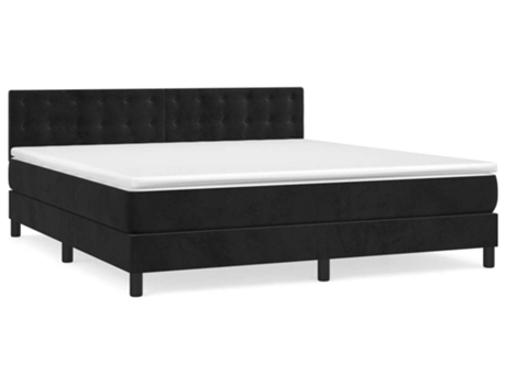 vidaXL Cama con somier y colchón terciopelo negro 180x200 cm
