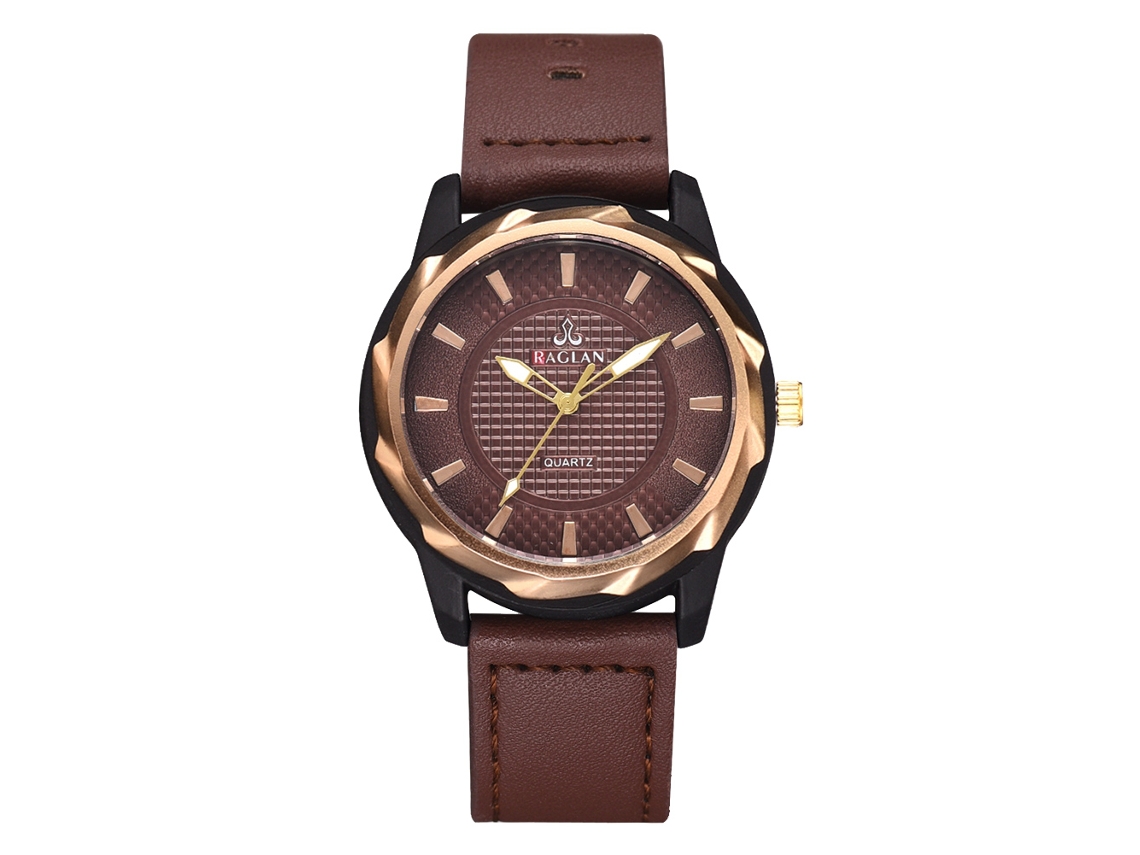 Reloj De Pulsera Para Hombres De Moda Cuarzo Analógico Con Correa De Cuero Pu Marrón Oscuro