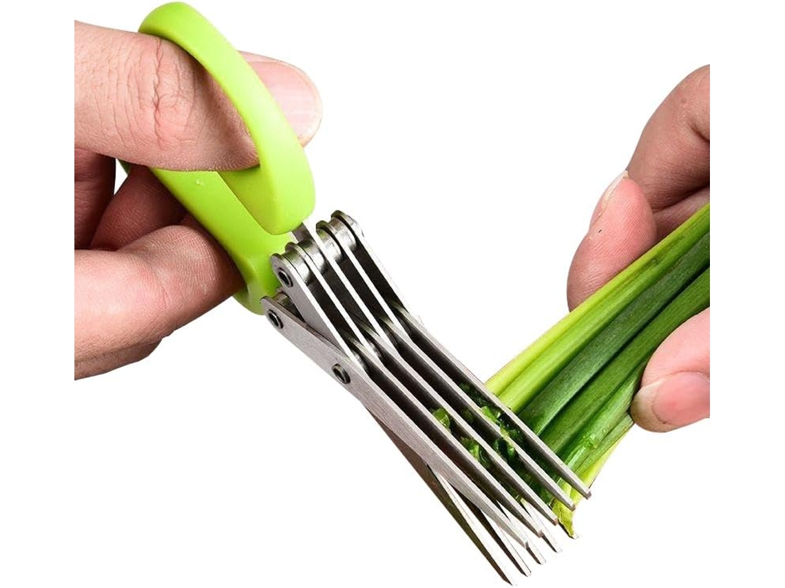 Tijeras De Cocina De 5 Capas En Acero Inoxidable - Cortador De Hierbas Y Verduras - Verde