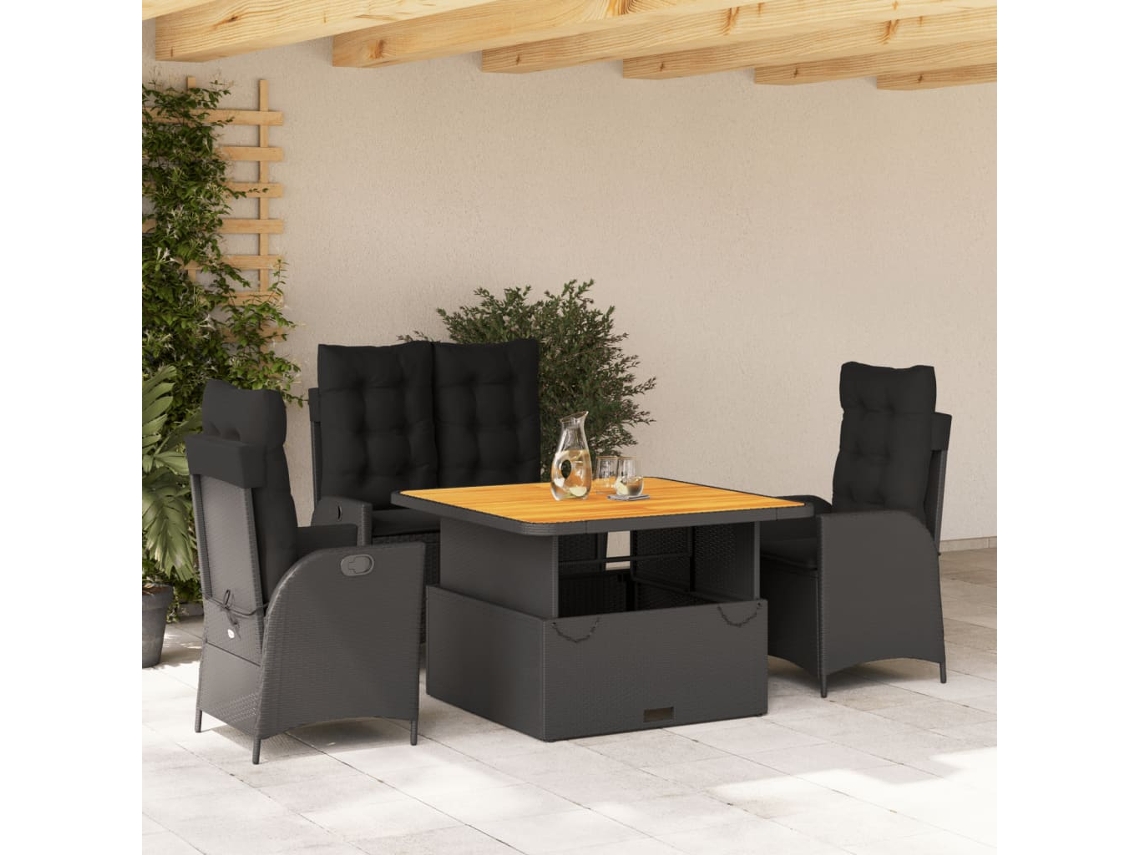 Conjunto de jardín de 4 piezas DKD Home Decor con cojines de mimbre negros