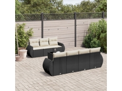 Conjunto de 8 sofás de jardín con cojines de mimbre sintético negro, Dkd Home Decor