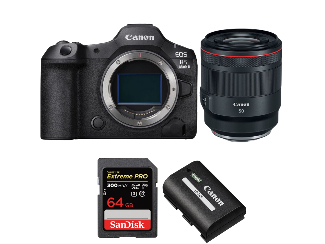 Canon Eos R5 Mark Ii + Rf 50mm F/1.2 L Usm + 1 Sandisk 64gb Uhs-ii 300mb/s + 1 Canon Lp-e6p + Ebook “20 Consejos Para Fotos Que Impactan”