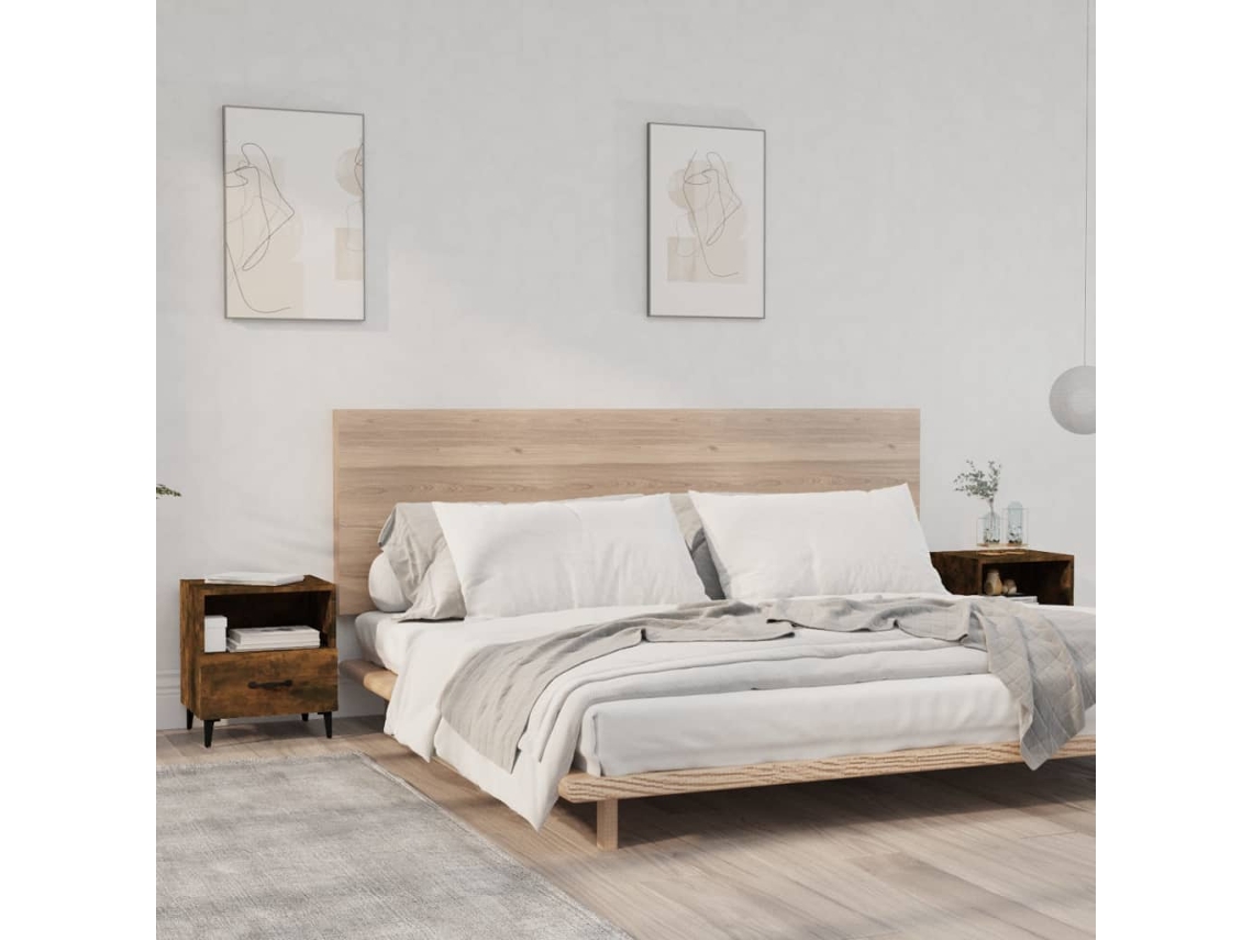 Mesitas de Noche LOVELY HOME Mesinha 2 Pcs Derivados de Madeira Carvalho Fumado