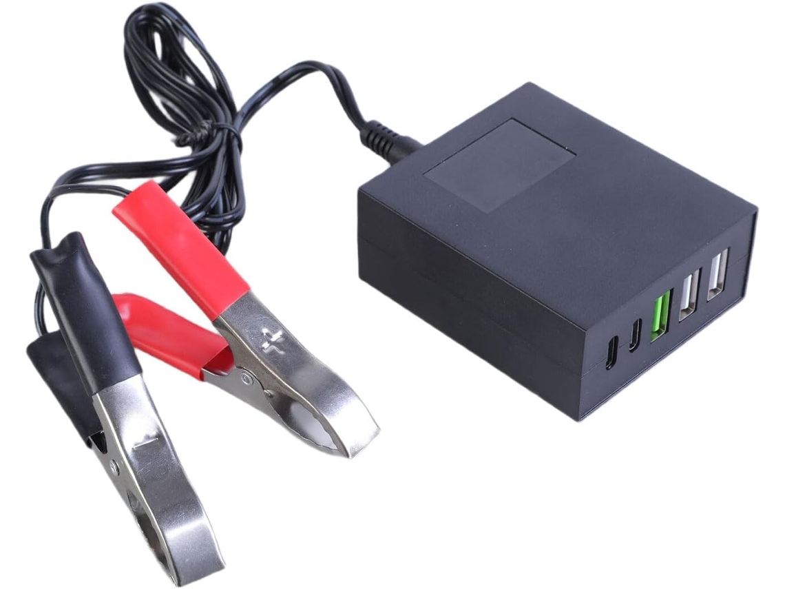 Convertidores De Batería Con Pinza Dc8-30v, 3 Puertos Usb Y 2 Puertos Usb Tipo C Para Múltiples Dispositivos Portátiles.