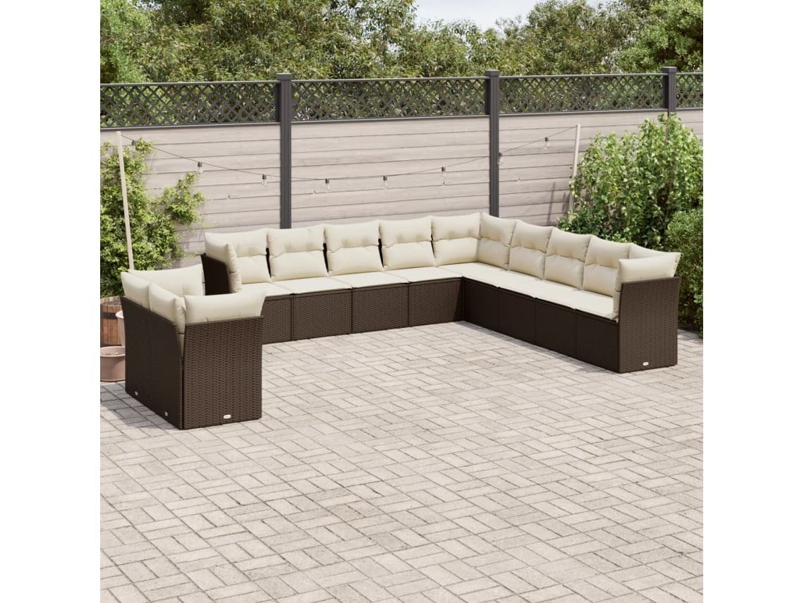 Conjunto de sofá de jardín de 11 piezas con cojines de mimbre marrón de DKD Home Decor