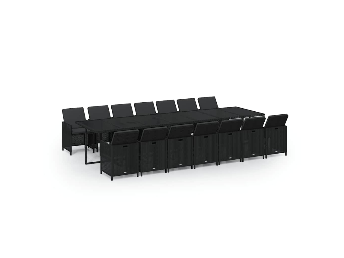 Maison Exclusive - Set Comedor Jardín 15 Pzas Y Cojines Ratán Sintético Negro