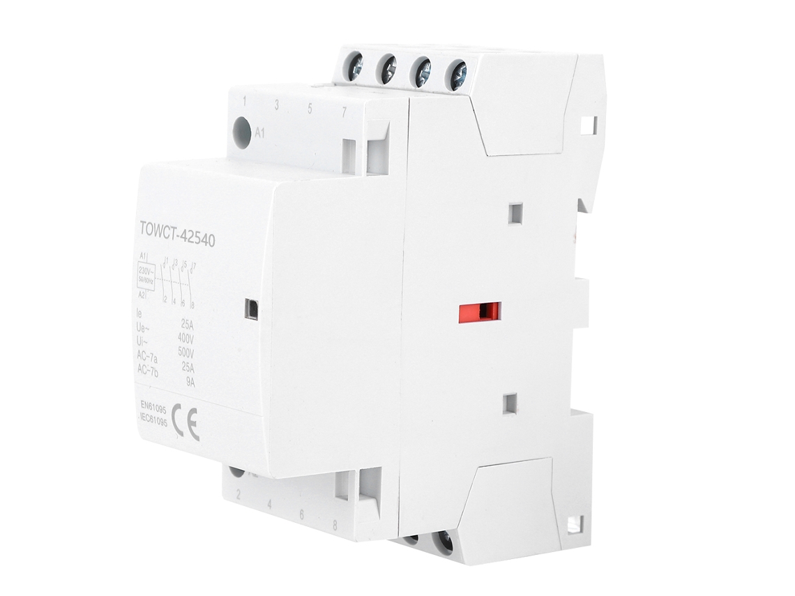 Contactor de CA residencial modular de carril DIN, 4 polos, 4 vías, 25 A, 230/240 V, 50/60 Hz