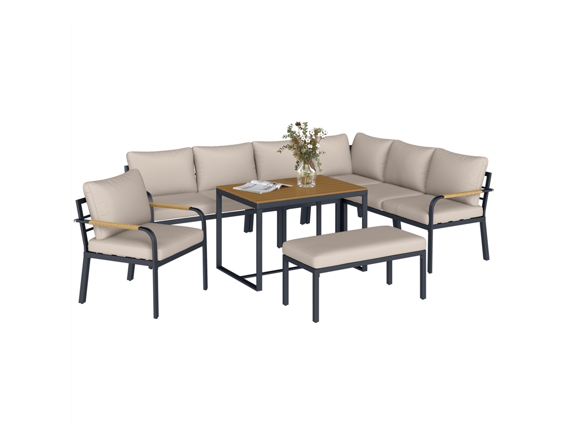 Conjunto de muebles de jardín de 7 piezas con sofá esquinero modular para uso exterior - WPC