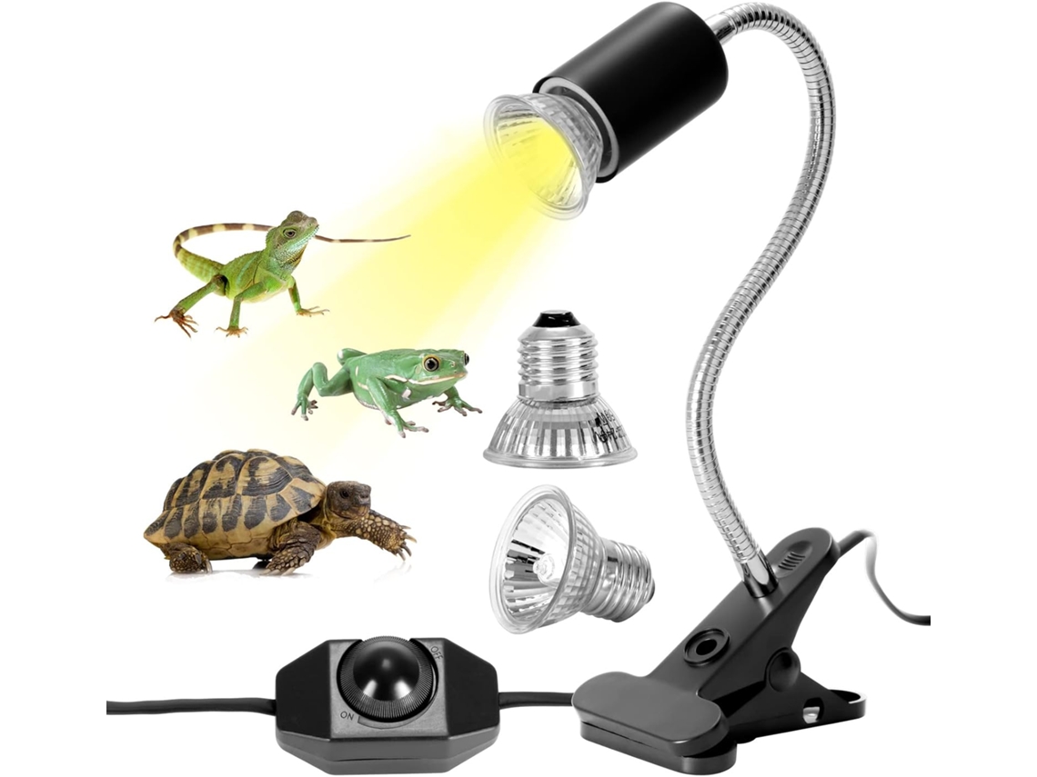 Kit de lámpara de calentamiento para tortugas, lámpara para reptiles con 2 bombillas UVA y UVB de 25 W y 50 W, base larga de 360° para tortugas, lagartos, serpientes y camaleones.