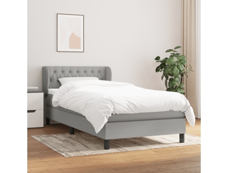 vidaXL Cama con somier y colchón 90x200 cm tela gris claro