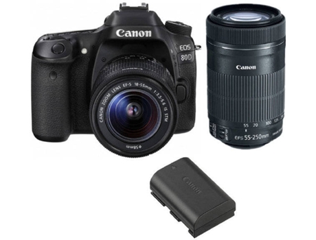Cámara Reflex CANON EOS 80D + Objectivo EF-S 18-55MM F3.5-5.6 IS STM + Objectivo EF-S 55-250MM F4-5.6 IS STM + Batería Canon LP-E6N (APS-C)
