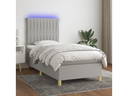 Cama box spring colchón y luces LED tela gris claro 90x200 cm