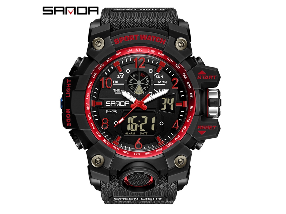 Reloj Electrónico De Moda (negro Y Rojo para Hombre) Con Acabado Luminoso, Resistente Al Agua Y A Los Golpes, Con Alarma.