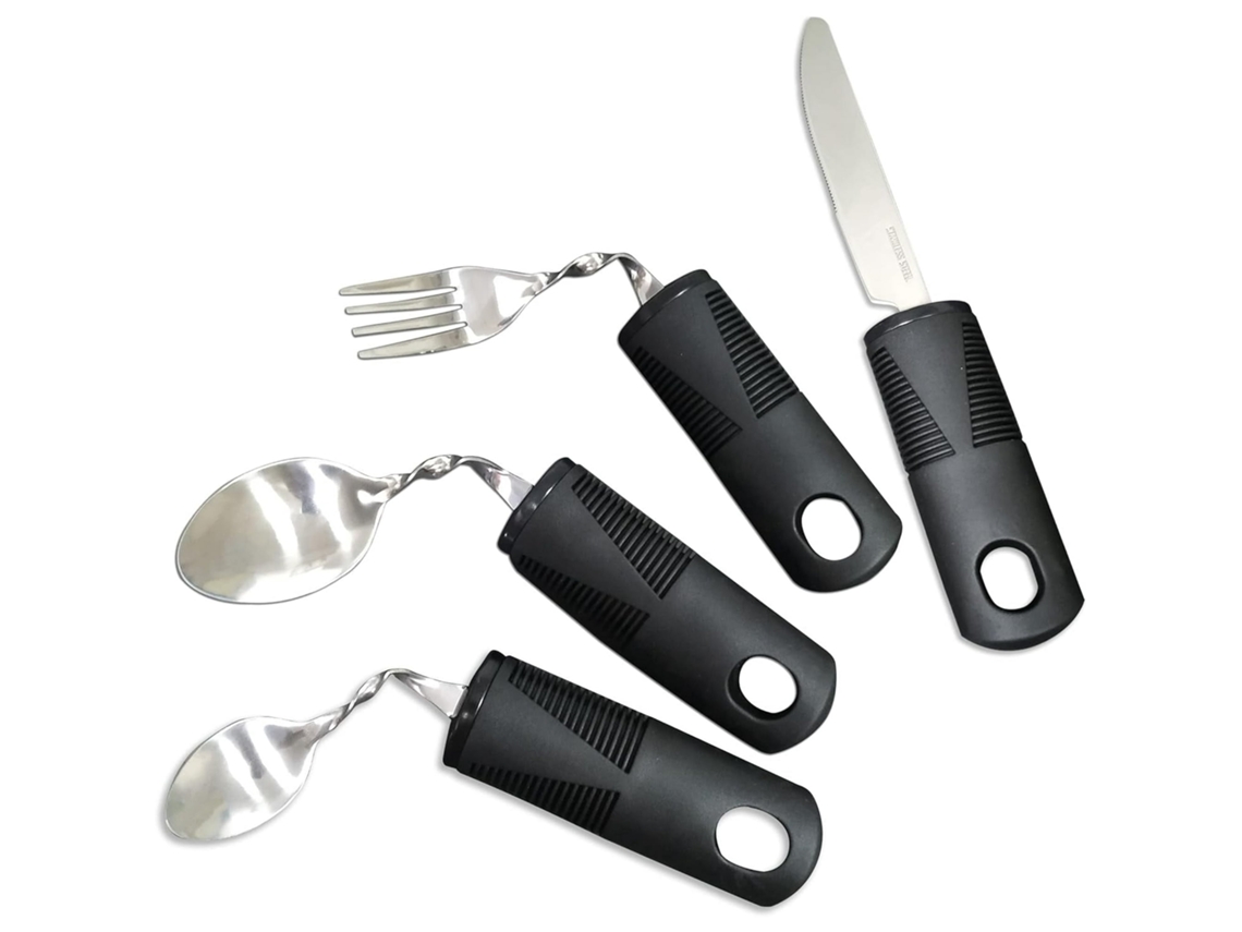 Juego de cubiertos con mango flexible y de fácil agarre: una ayuda para las comidas para personas mayores, personas con discapacidad y personas con discapacidad.