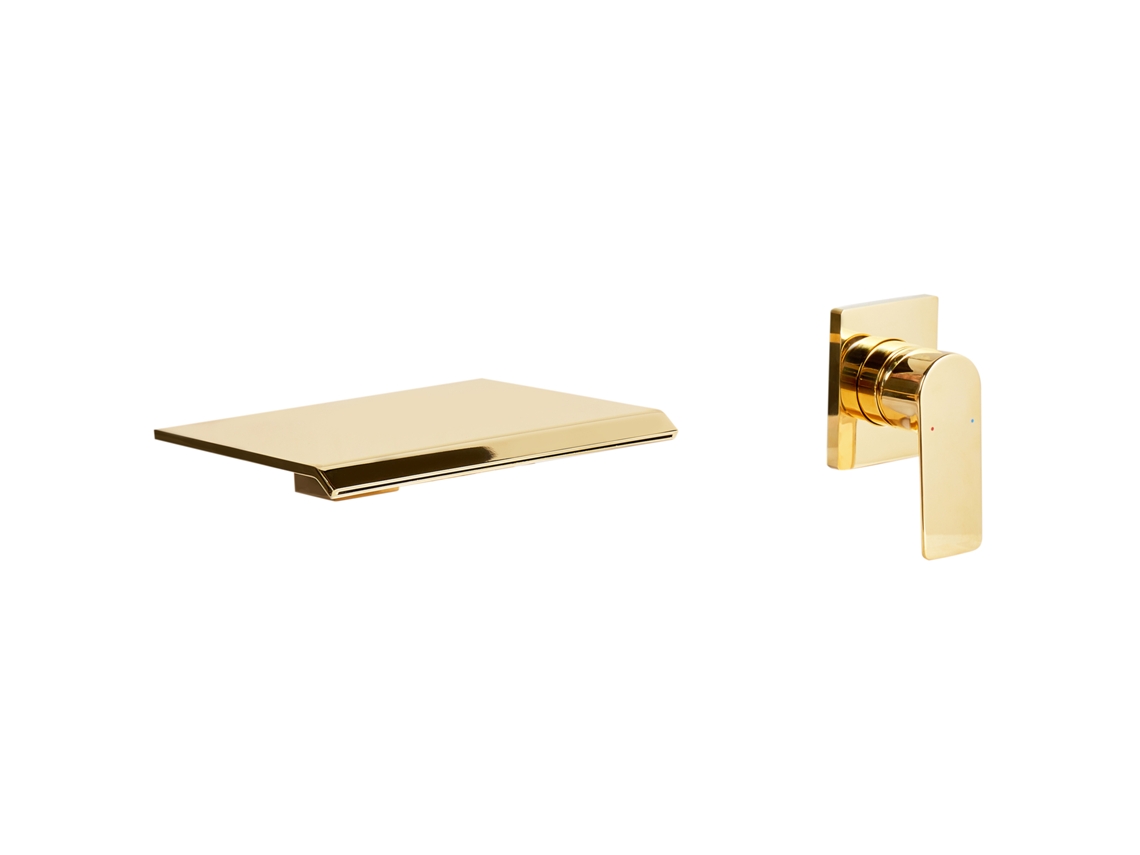 Grifo mezclador de lavabo de pared Beliani Aponwao en latón dorado 20x17x10