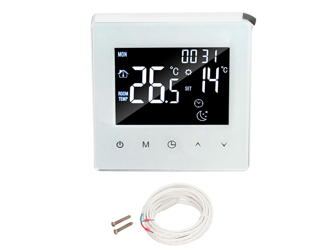 2026 Store-termostato Digital Programable Con Pantalla Y Sensor De 3 Metros Para Calefacción Eléctrica De Suelo Hogar Hotel Oficina Ac90-240v Blanco Sin Wifi