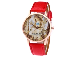 Reloj De Pulsera Unisex De Cuarzo Con Correa De Piel Sintética Y Estampado De Angelito Rojo.